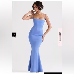 House of CB Olivette Periwinkle Blue Satin Corset Maxi Dress NWT Medium